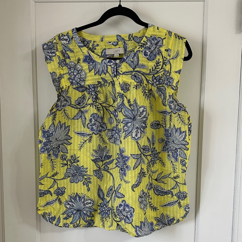 LOFT Yellow and Blue Floral Sleeveless Camisole